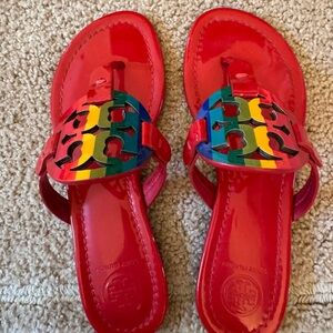 Tory Burch Bright Red Sandals with Colorful Logo